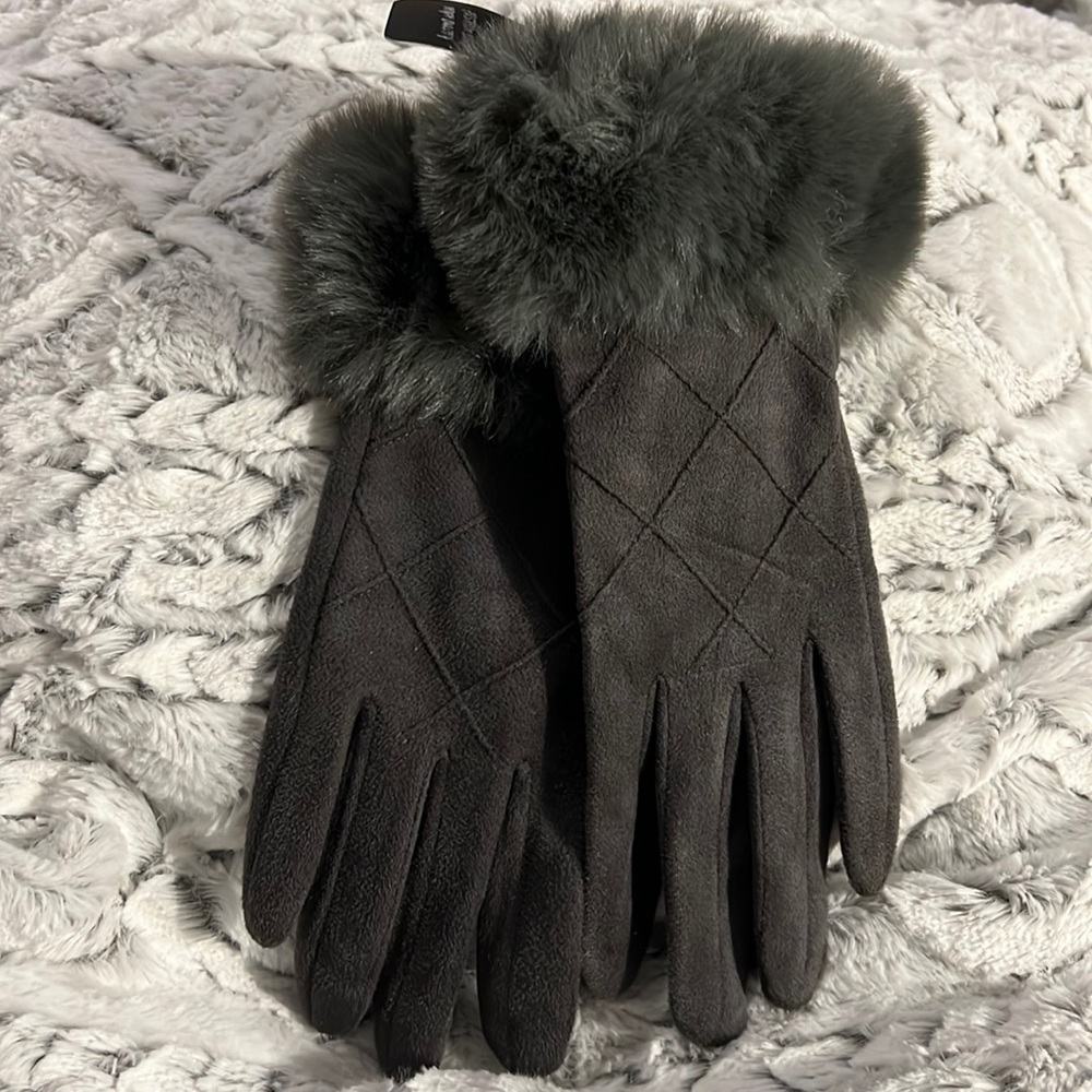 James Paul fur cuff driving gloves, Dark gray